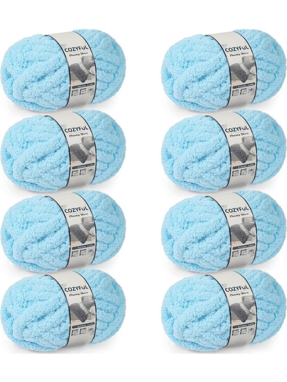 Cozy Chunky Chenille Yarn for Hand Knitting & Crocheting - Jumbo Thick 8 Skeins